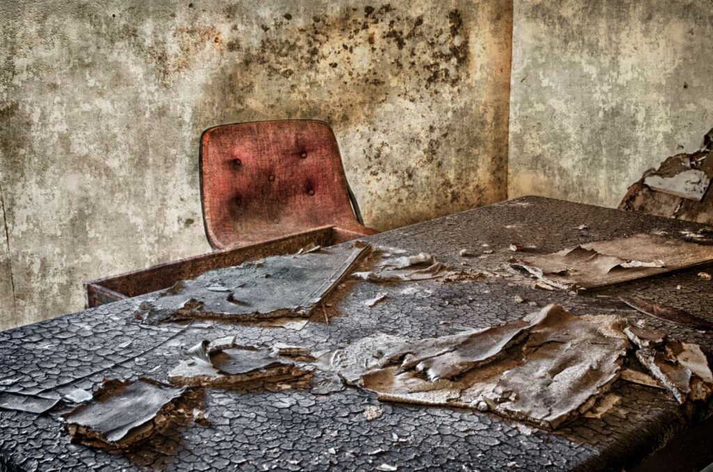 Empty chair in abandoned office